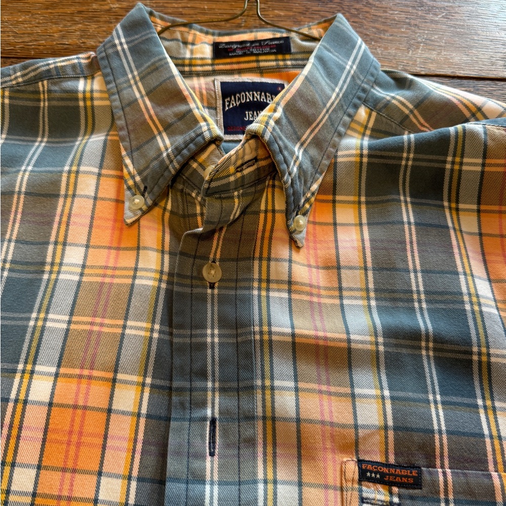 Faconnable Long Sleeve Button Down Plaid Shirt size XL